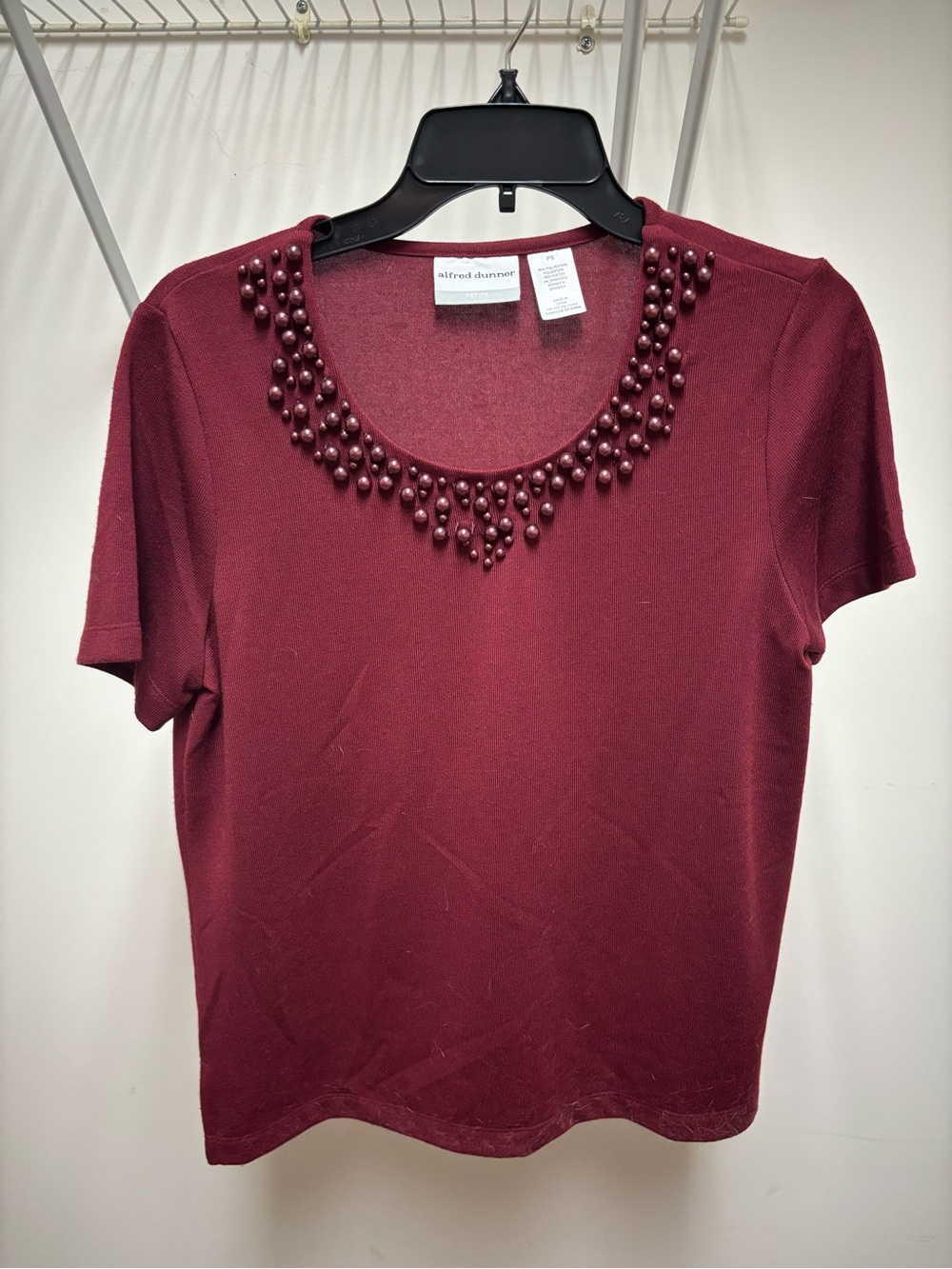 Alfred Dunner Burgundy Short-Sleeve Sweater with Beaded Neckline